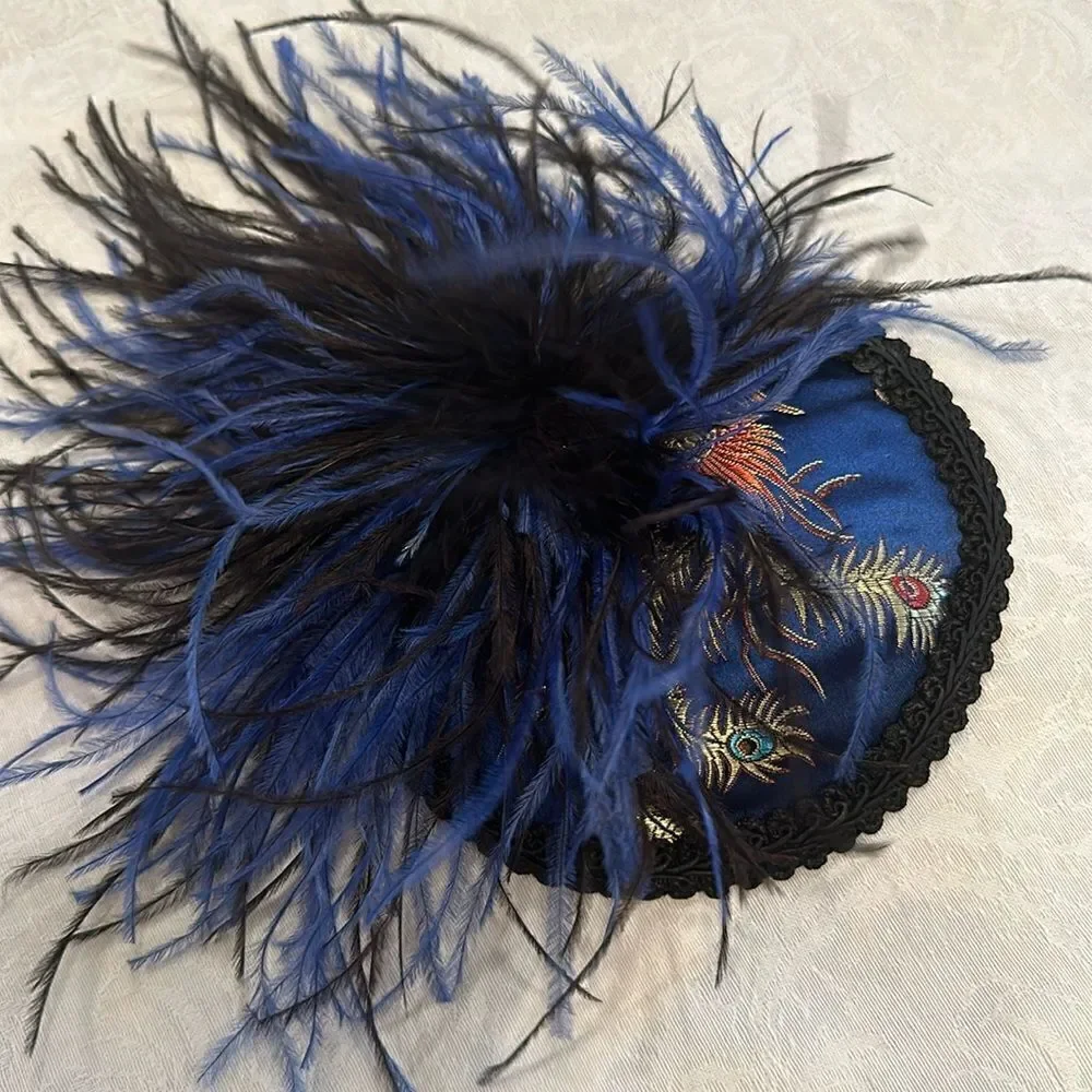 Taissa Lada Handmade Feather Fascinator Maribou Satin Lace Blue Black